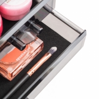 Organizator cosmetice pe 2 niveluri si 4 sertare, negru transparent, acril, BH083